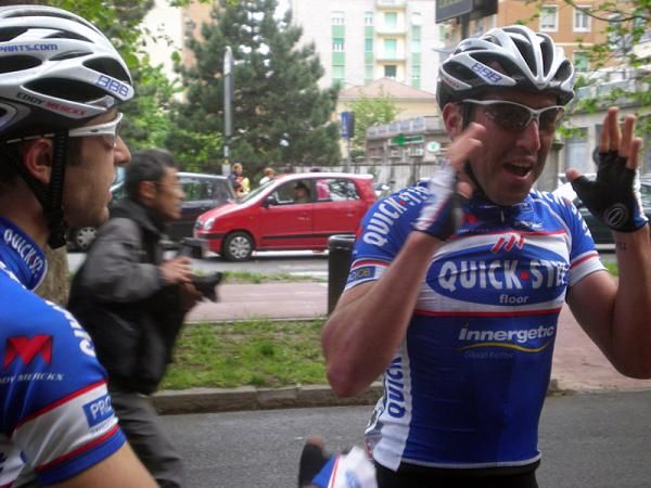 Jerome Pineau (Quick Step) is overcome with joy after winning the Giro's stage five.