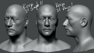 Three heads at a basic sculpting stage