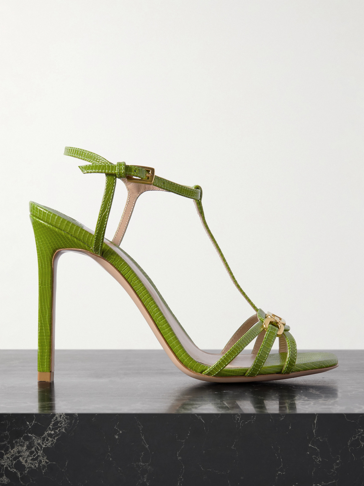 Whitney Embellished Lizard-Effect Leather Sandals