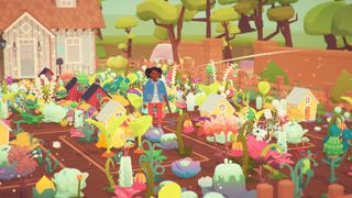 A player tends a busy farm in Ooblets