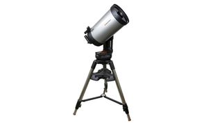 The Celestron NexStar Evolution 9.25 on a tripod on a white background