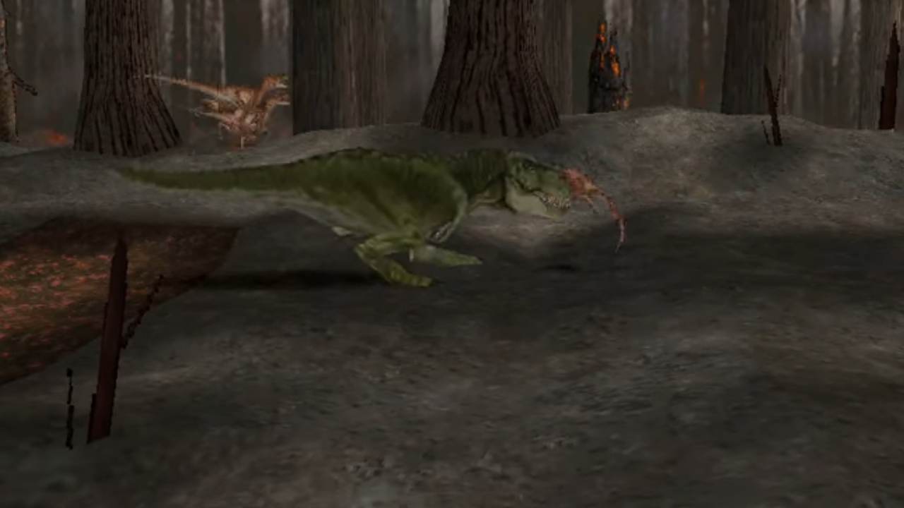 T-Rex mange Velociraptor dans The Lost World: Jurassic Park.