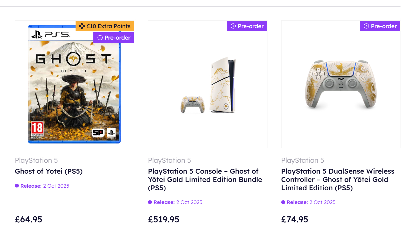 The Game Collection Ghost of Yotei listings