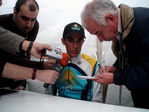 Spain's Alberto Contador (Astana) feels at home with the media, having had lots of practice since his 2007 Tour de France win.