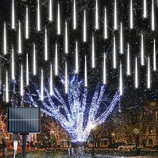 iBaycon Solar Meteor Shower Rain Lights, 11.8 inches 20 Tubes 480 LED Cascading LED Icicle Lights, Waterproof Solar icecycle Lights with Timer for Holiday Party Wedding Christmas Decorations