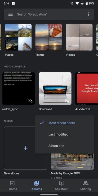 Google Photos album sorting