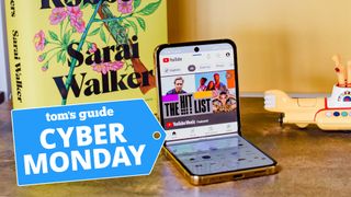 The Samsung Galaxy Z Flip 4 with a Tom's Guide Cyber Monday badge