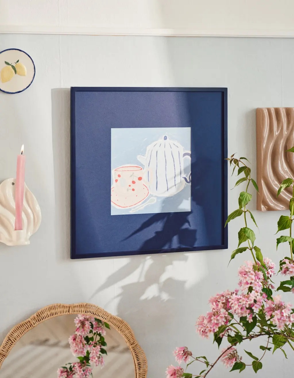 blue block frame on gallery wall