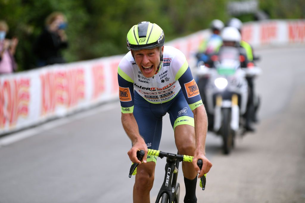 CANALE ITALY MAY 10 Taco Van Der Hoorn of Netherlands and Team Intermarch Wanty Gobert Matriaux on breakaway during the 104th Giro dItalia 2021 Stage 3 a 190km stage from Biella to Canale girodiitalia Giro on May 10 2021 in Canale Italy Photo by Tim de WaeleGetty Images