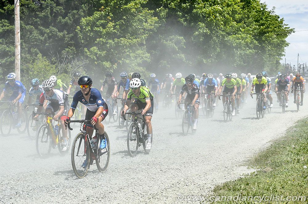 The section of loose gravel gave much grief to the riders