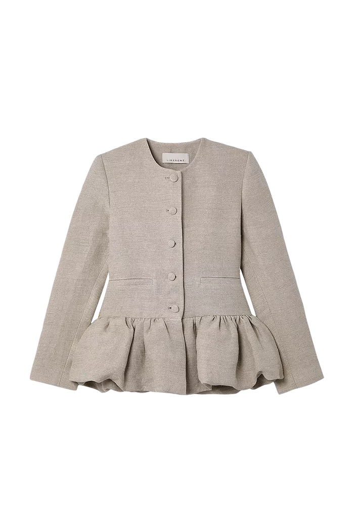 Beige Linen Peplum Jacket.