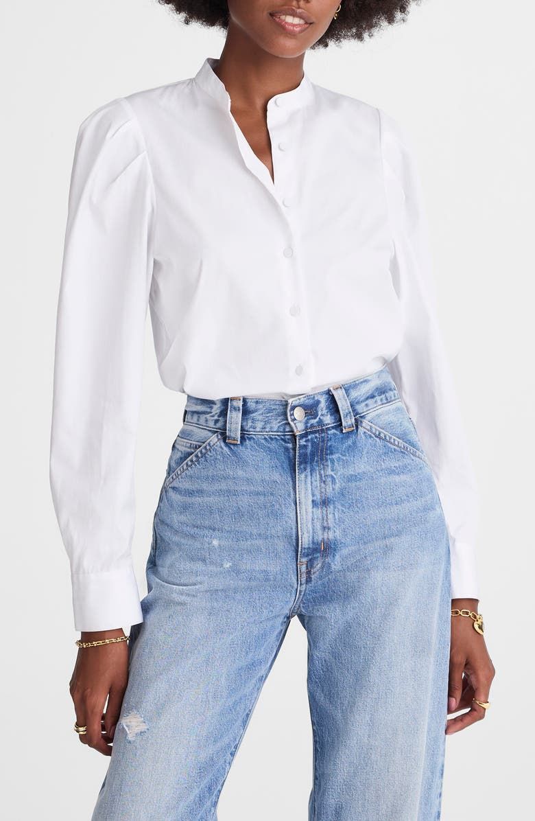 Paulina Cotton Poplin Band Collar Button-Up Shirt