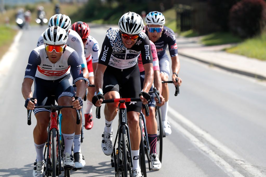 BIELSKOBIALA POLAND AUGUST 13 LR Emils Liepins of Latvia and Team Trek Segafredo Robert Power of Australia and Team Qhubeka Nexthash in the Breakaway during the 78th Tour de Pologne 2021 Stage 5 a 173km stage from Chochow Czarny Dunajec to BielskoBiaa 434m TourdePologne TDP2021 UCIWT on August 13 2021 in BielskoBiala Poland Photo by Bas CzerwinskiGetty Images