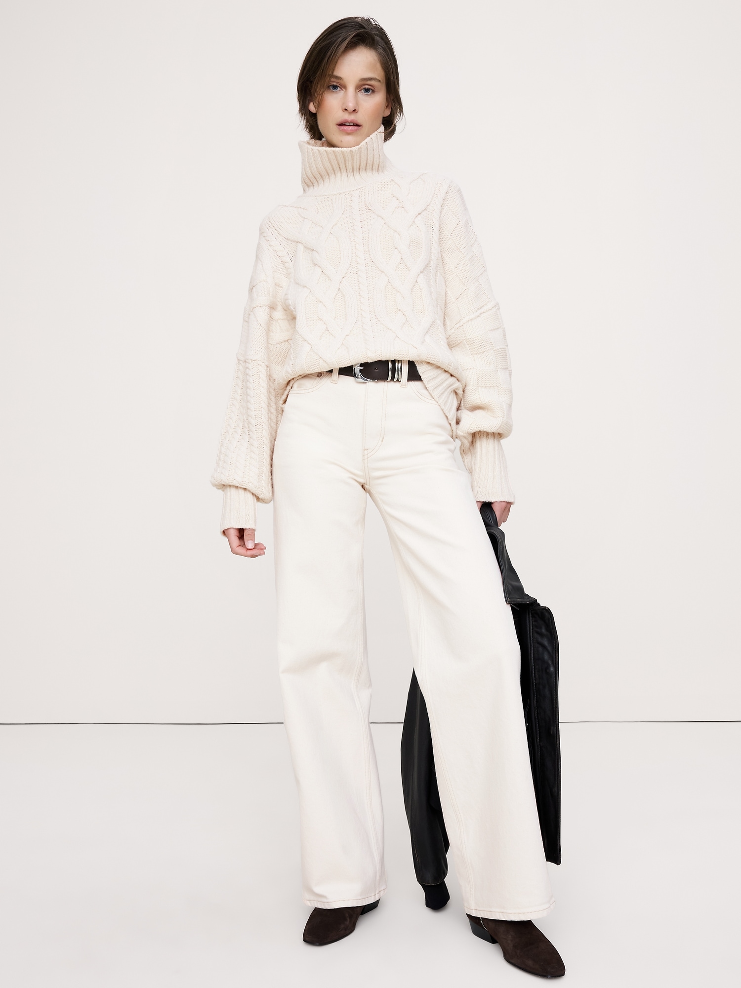 Italian Merino-Blend Mixed-Stitch Sweater