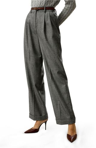 Wide Leg Wool-Flannel Suit Trousers