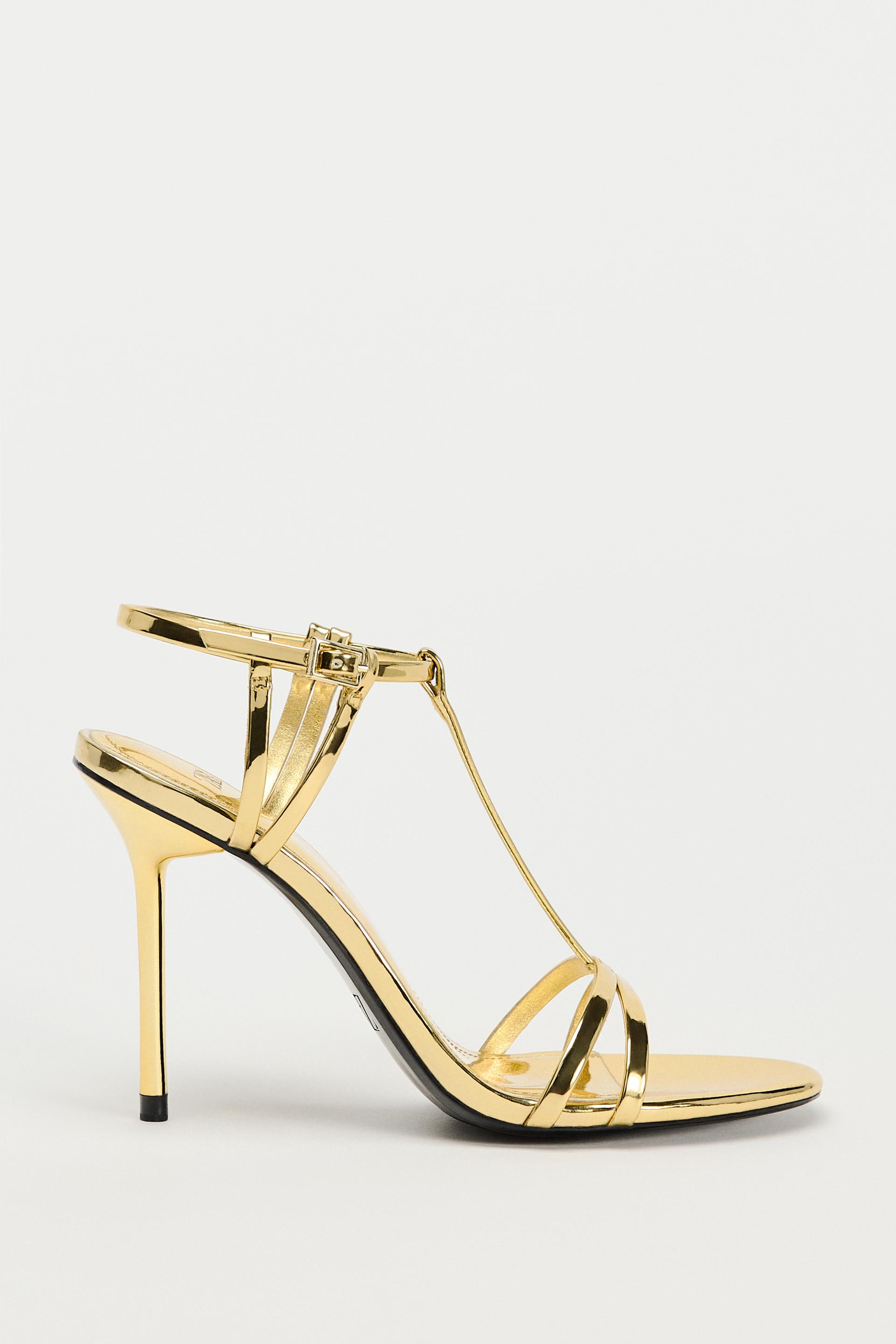 Metallic High-Heel Sandals With Ankle Strap