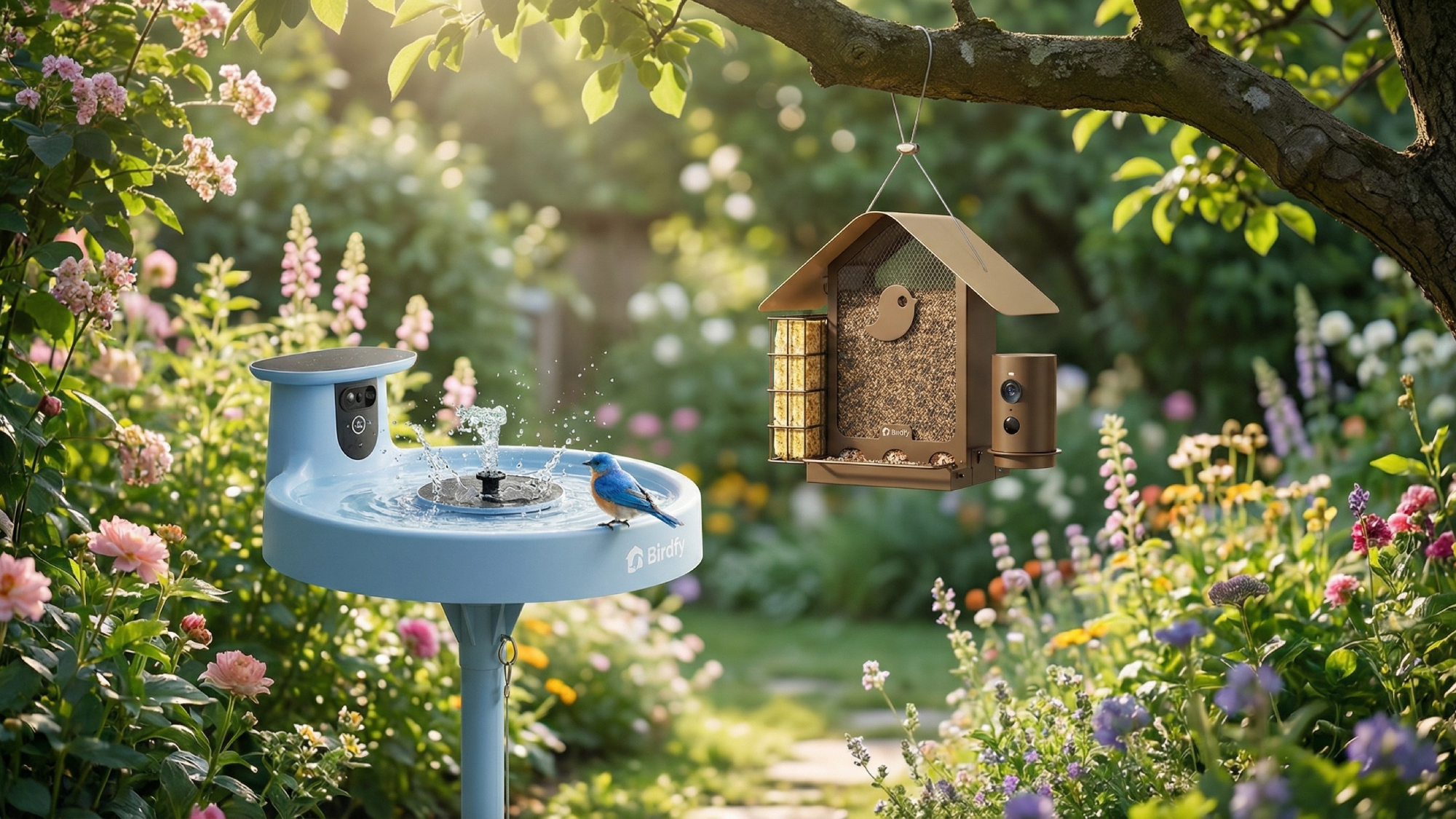 birdfy bath and feeder in garden