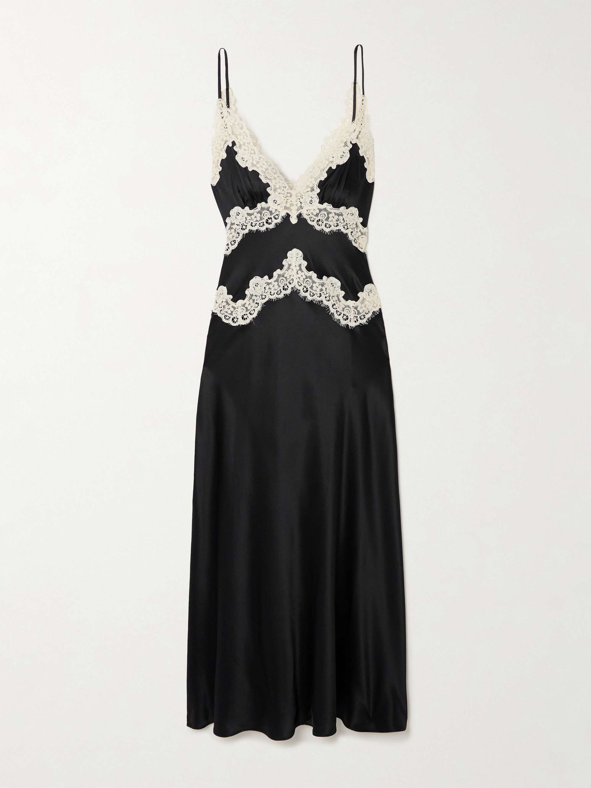 Obelia Corded Lace-Trimmed Silk-Satin Midi Dress