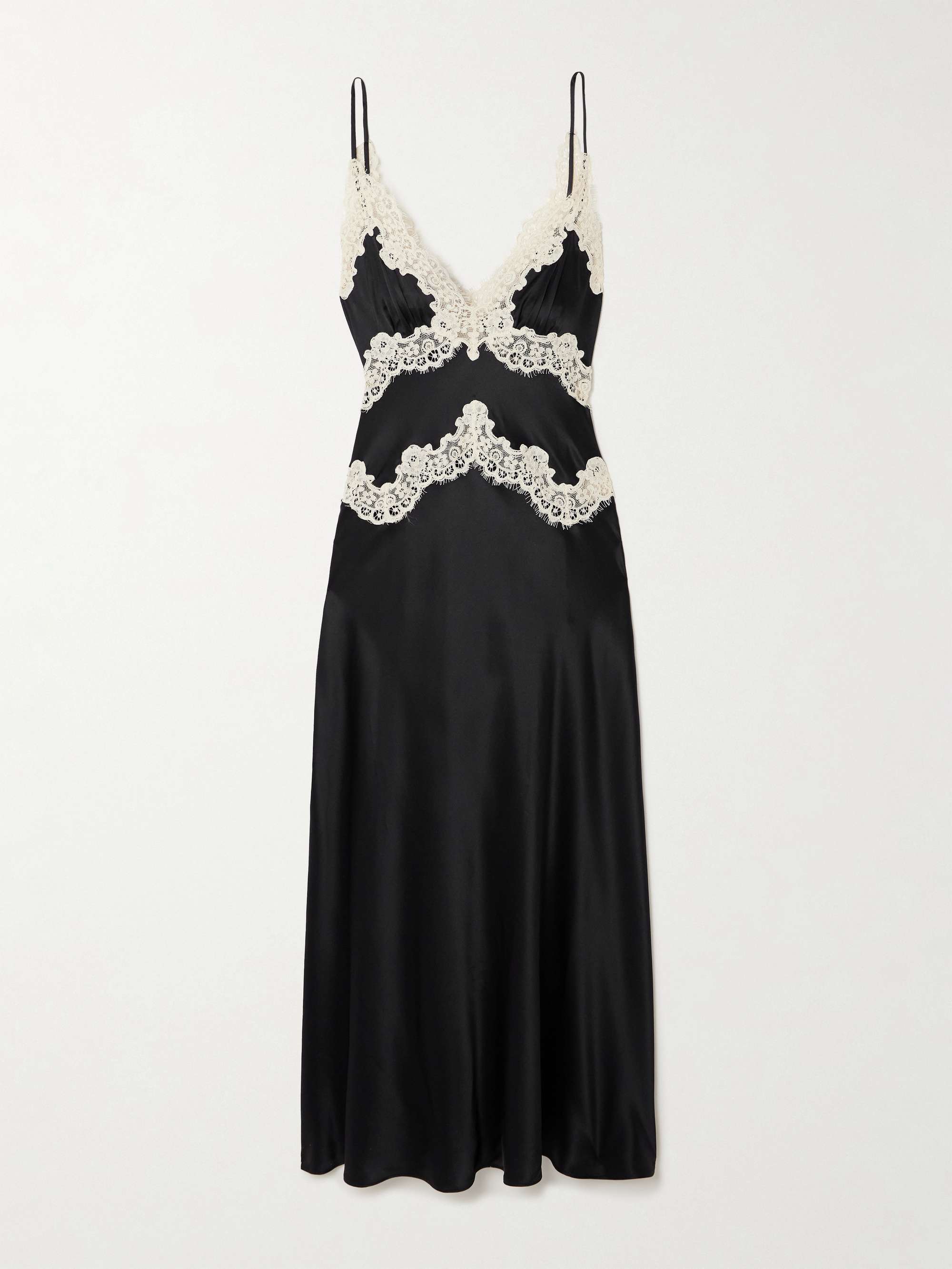 Obelia Corded Lace-Trimmed Silk-Satin Midi Dress