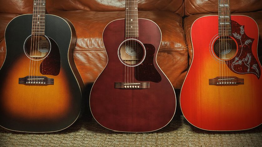 Gibson Special Acoustics [l-r]: the J-45, L-00 and Hummingbird get the Special treatment, with satin finishes and a stripped-down but pro-quality instrument that&#039;s ready for the stage.