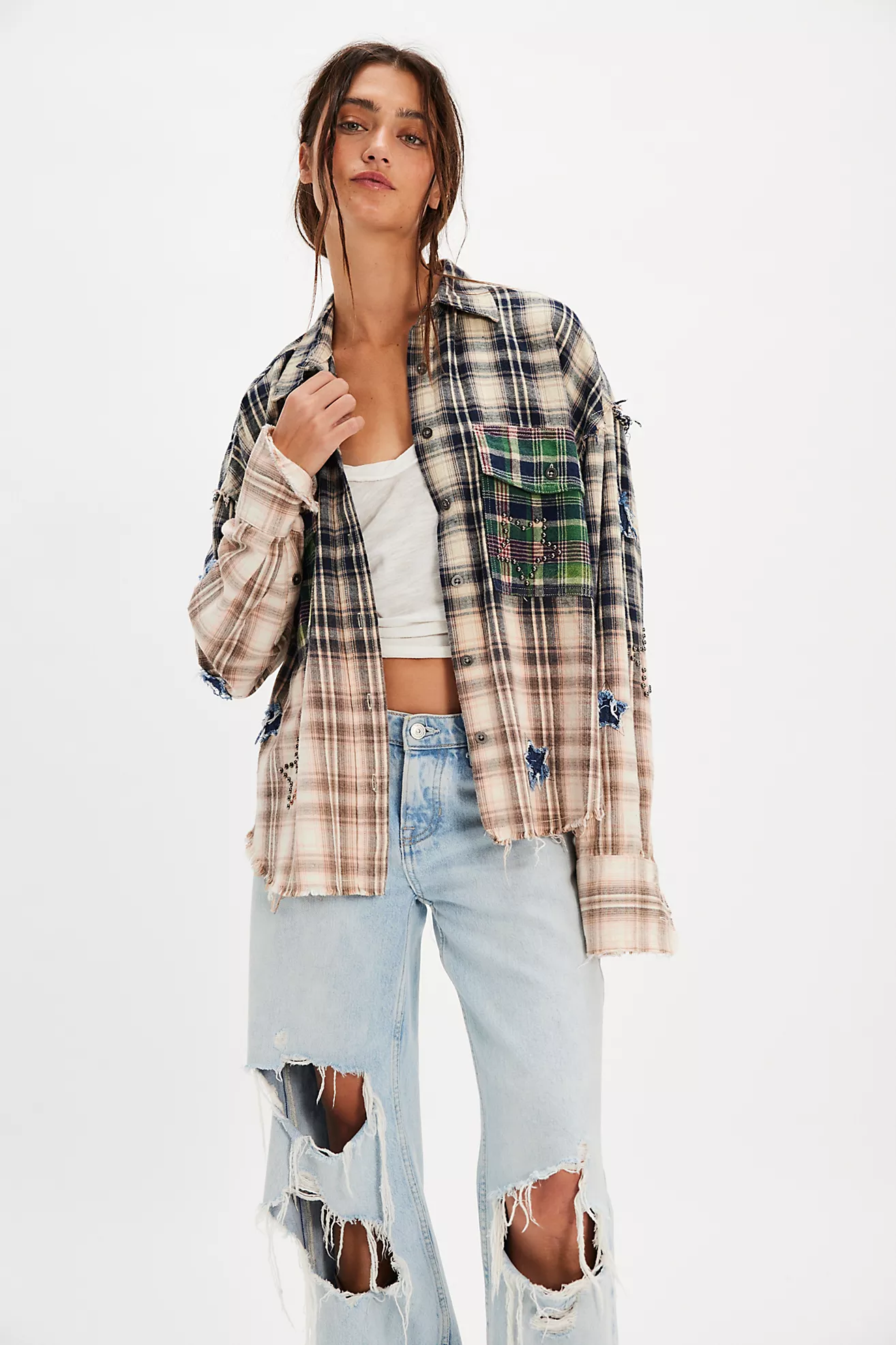 Oneteaspoon Flannel Star Studded Shirt