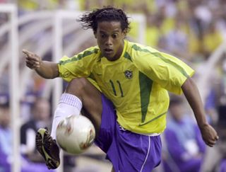 Ronaldinho in action for Brazil at the 2002 World Cup.
