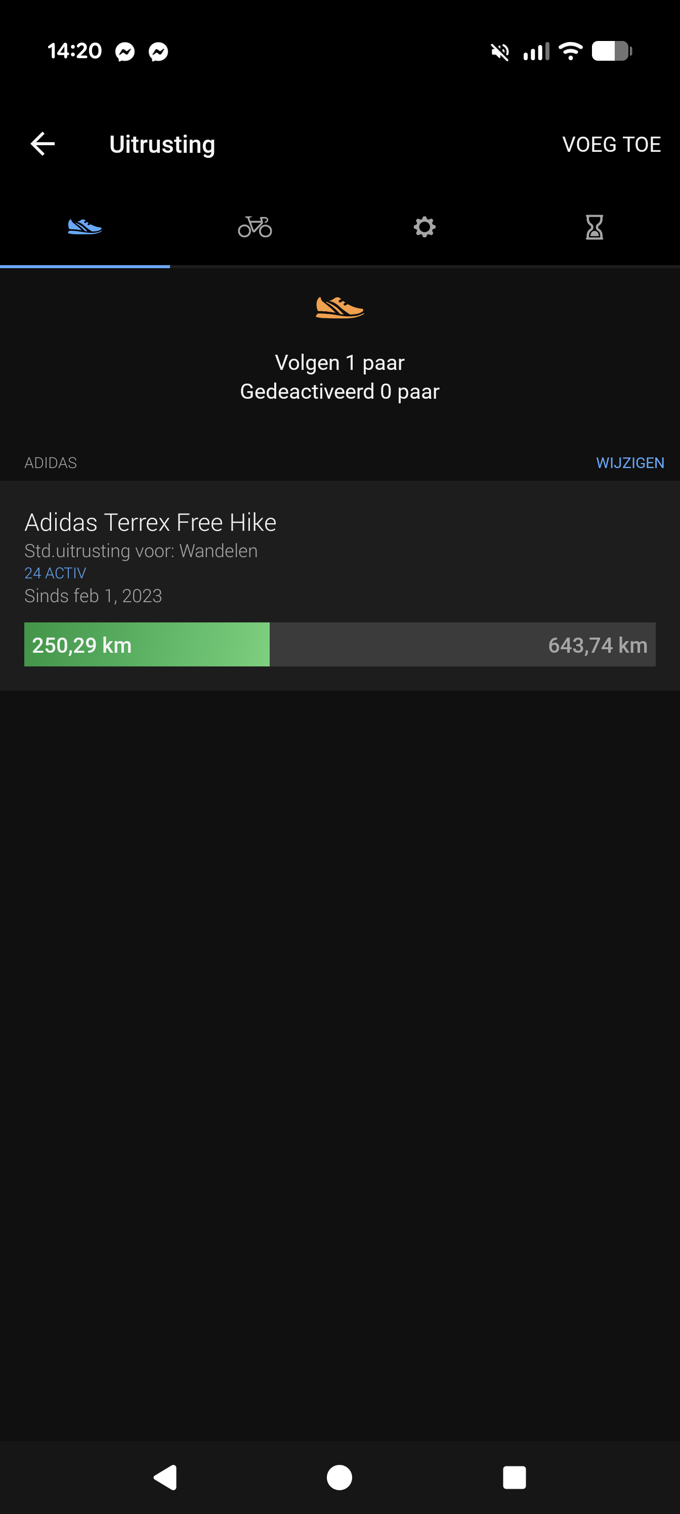 De uitrusting-tab in Garmin Connect