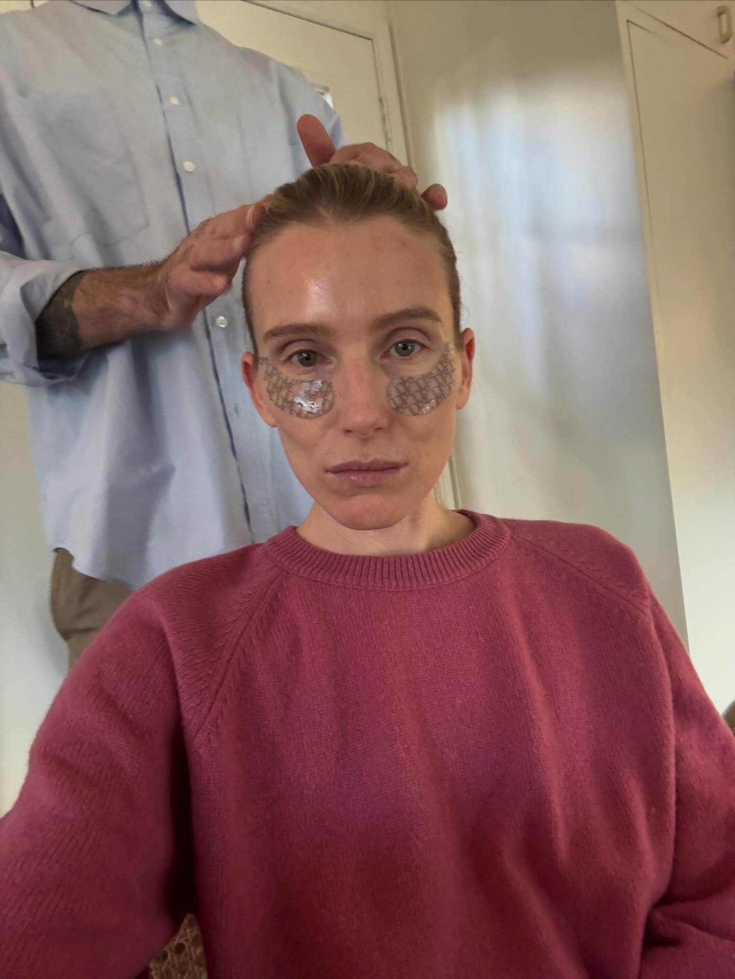 Dree Hemingway wearing Dior eye patches.