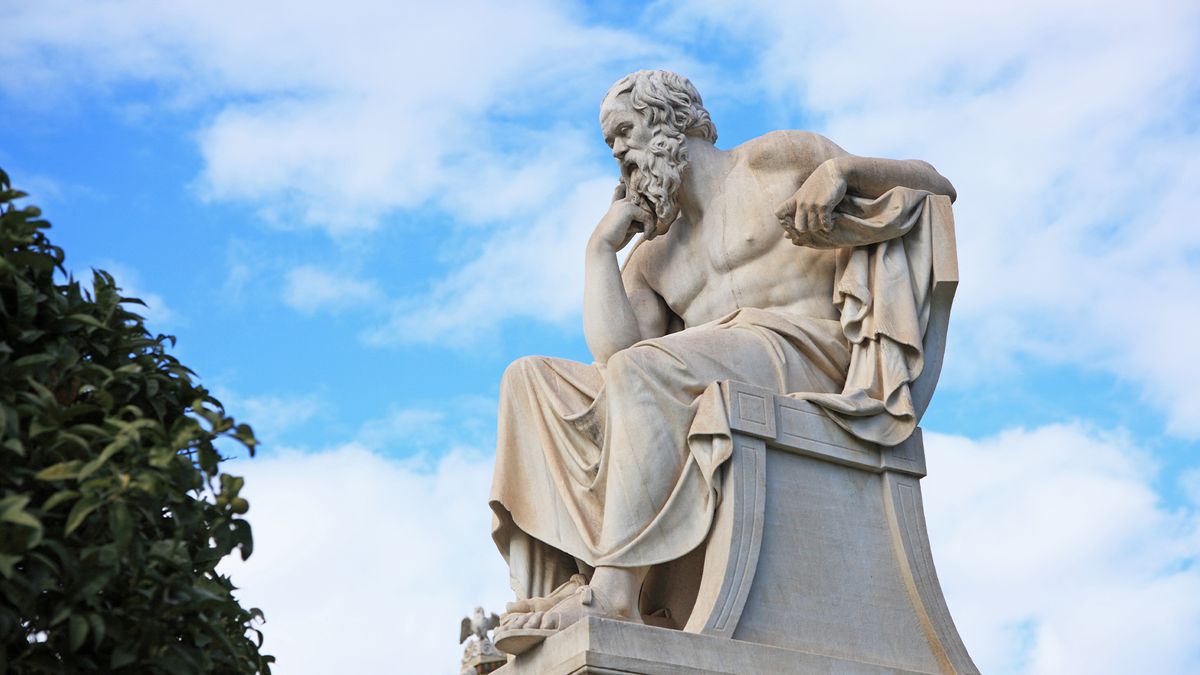 Statue of Socrates, the name given to Pegasystems&#039; new generative AI learning tool, pictured outside the Academy of Athens in Greece.