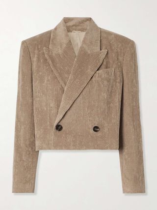 Cropped Double-Breasted Cotton-Blend Corduroy Blazer