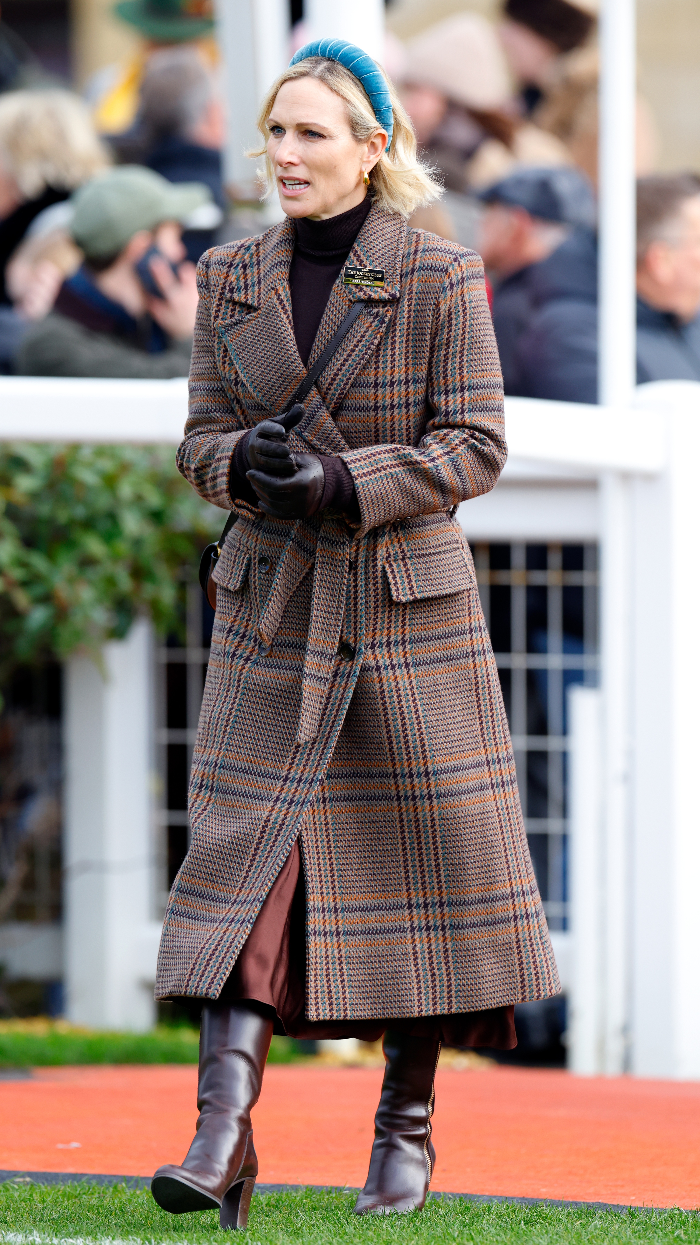 Zara Tindall walks as she attends the New Year's Day Racing Meet at Cheltenham Racecourse on January 1, 2026