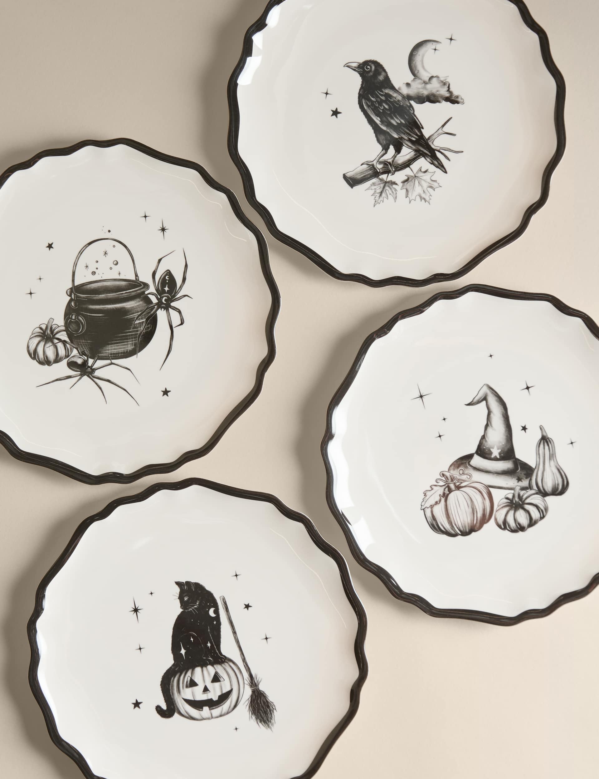 4pk Halloween Scallop Side Plates