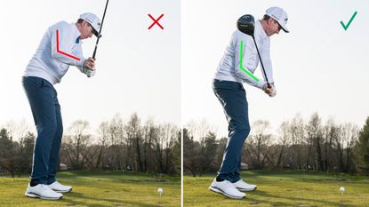 PGA pro Ben Emerson demonstrating how to fix an over the top golf swing