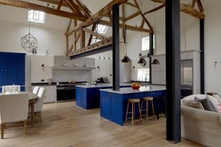 kitchen in barn conversion with pendant lighting