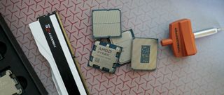 Several CPUs on a table.