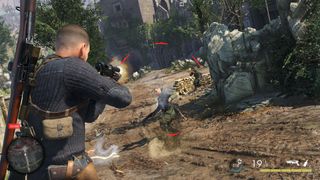 A soldier mows down enemies in Sniper Elite 5