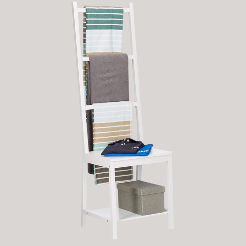 Relaxdays Towel Holder, Clothes Stand, Towel Rack, Valet Butler, Bathroom Chair, Bamboo, Hxwxd: 133 X 40 X 42 Cm, White