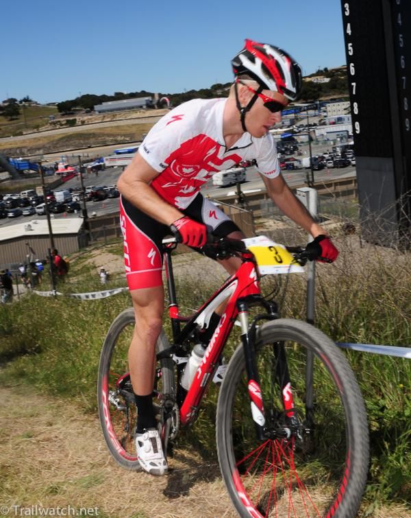 Max Plaxton (Specialized) leading on lap one