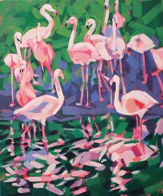 image of a painting of a flamingo in acrylics