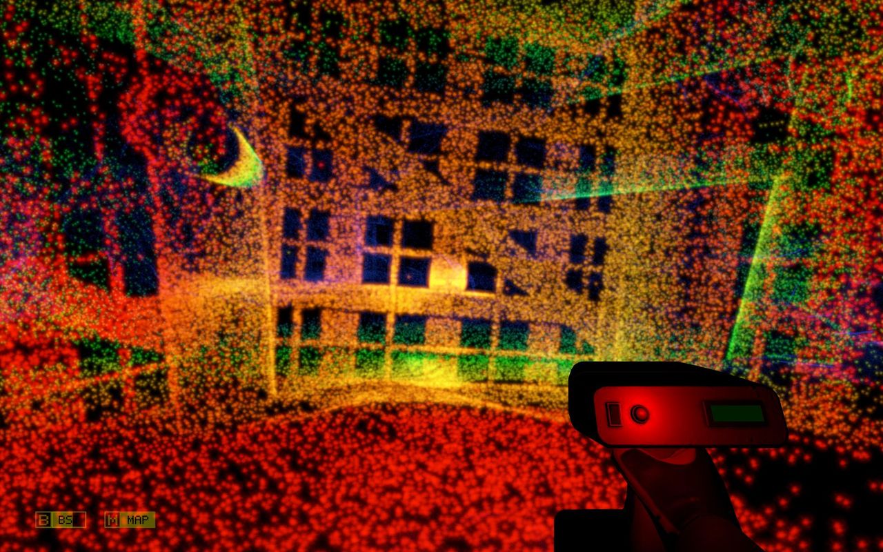 Areas with cages or holes would let some dots through, only revealing parts of what's behind.