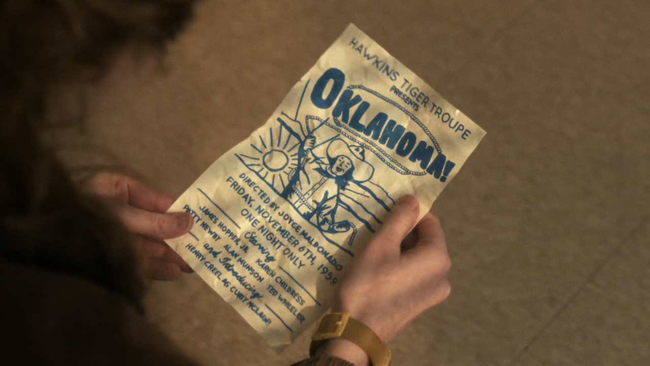 Max looking at Joyce's Oklahoma flyer in Stranger Things Season 5x04