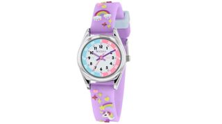 analogue watch with blue and pink face and unicorns on the strap as part of our best kids' watches round up