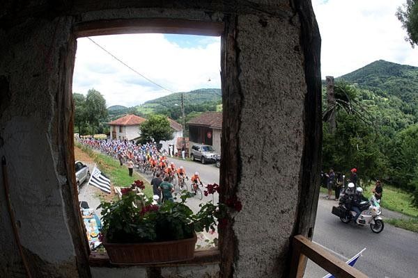 Euskaltel led the bunch through south western France.