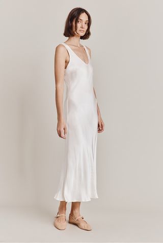 Palm Satin Slip Midi Dress