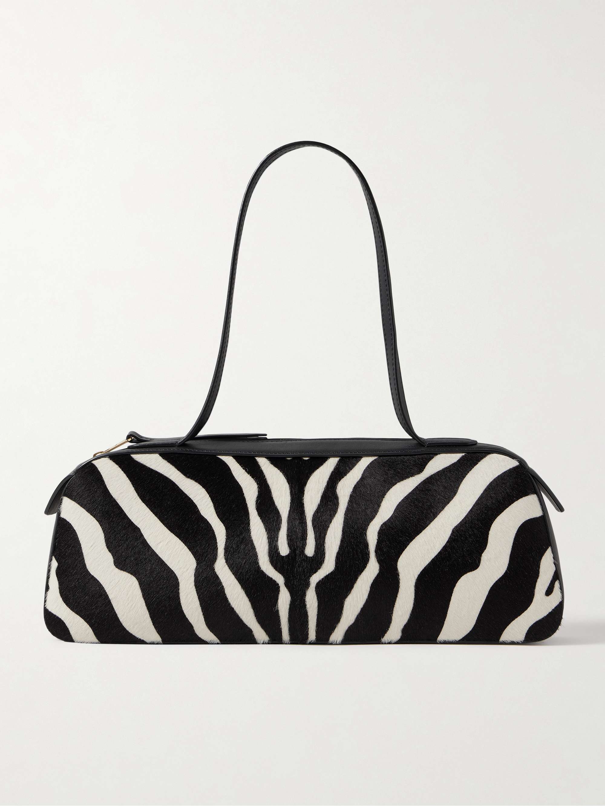 Simona Leather-Trimmed Zebra-Print Calf Hair Shoulder Bag