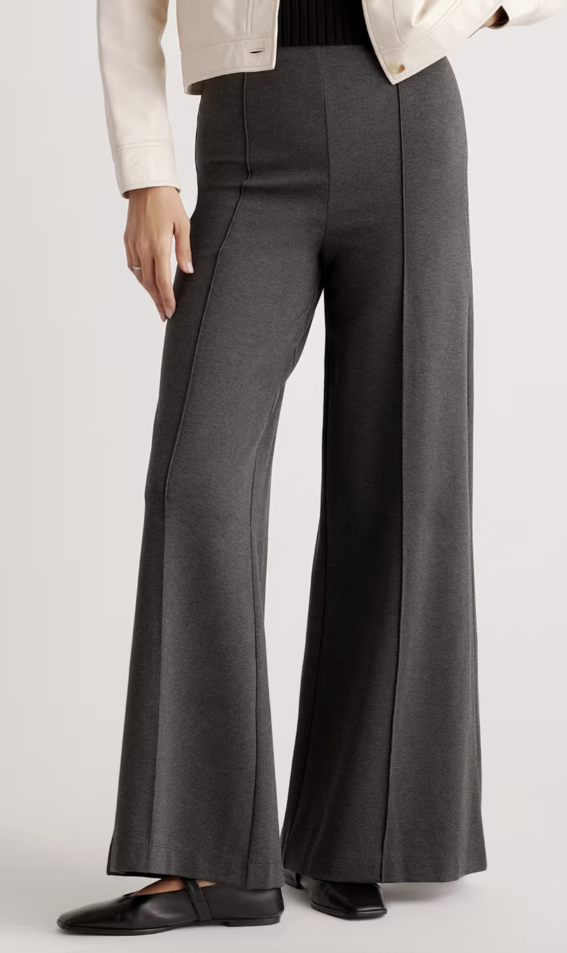 Quince, Ultra-Stretch Ponte Super Wide Leg Pants - 32" Inseam in Charcoal