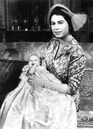 Queen Elizabeth with baby Princess Anne