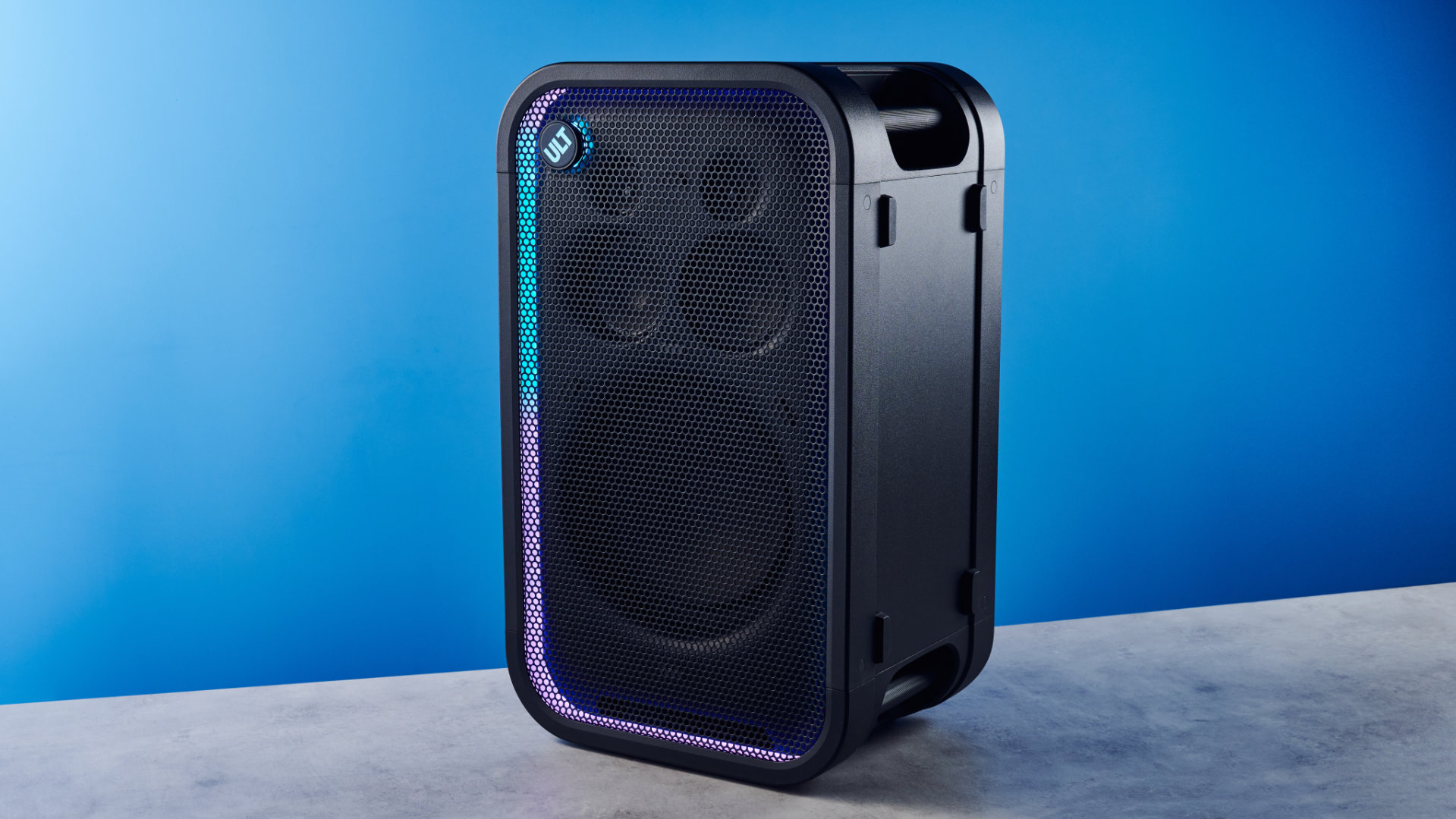 A black Sony ULT Tower 7 party speaker