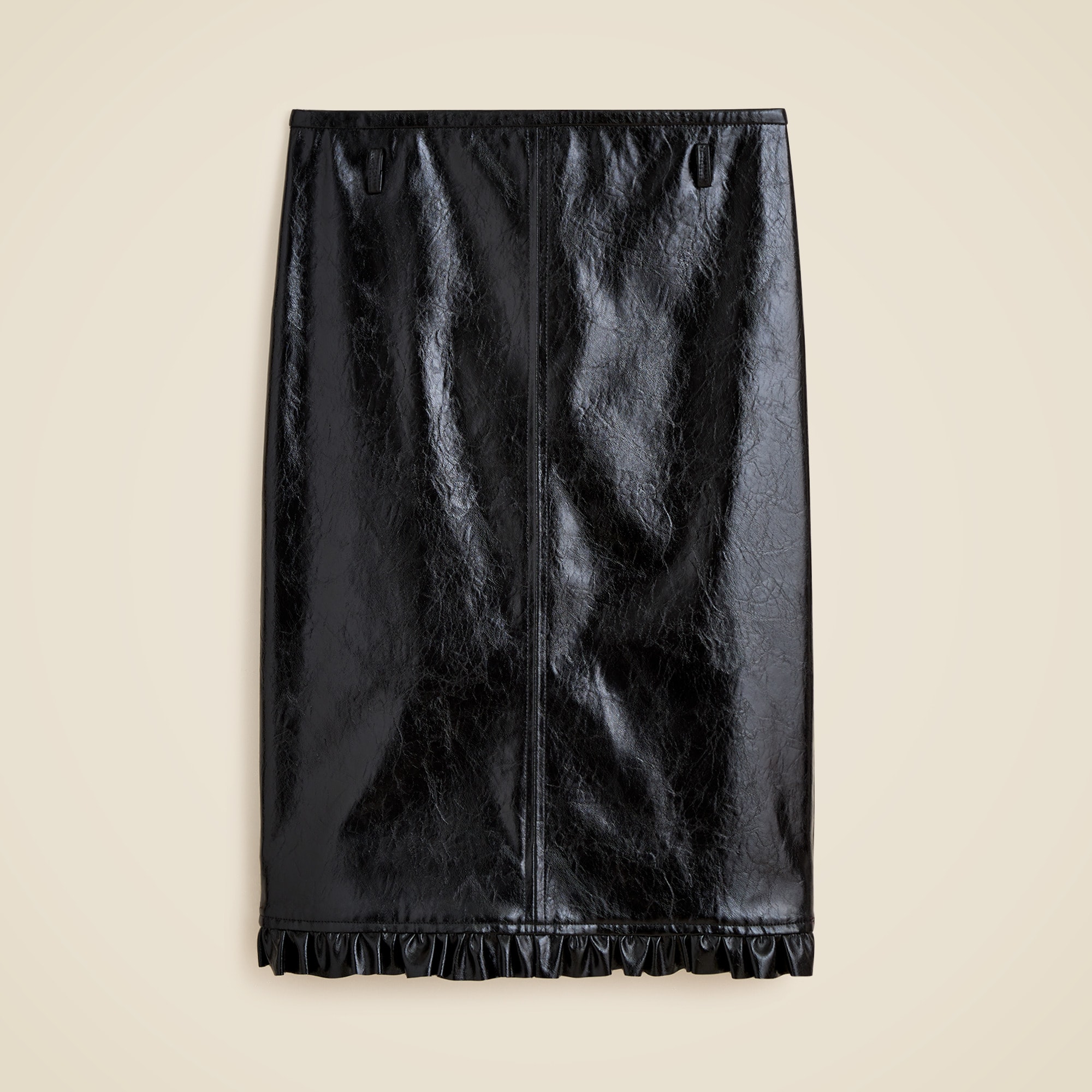 Ruffle-Trim Pencil Midi Skirt in Faux Leather