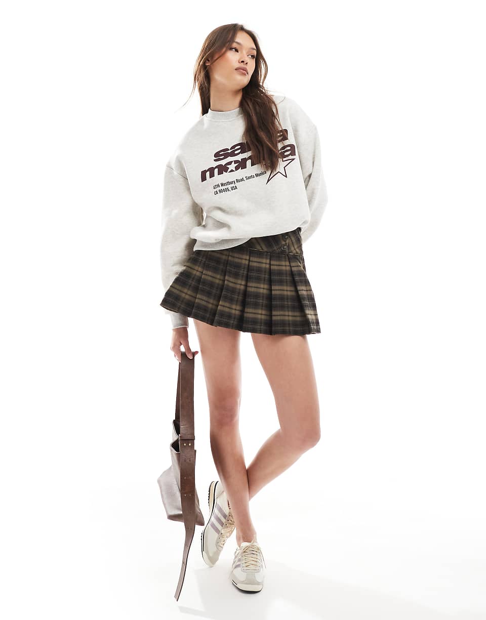 Cotton on Wren Pleated Mini Skirt in Check Brown